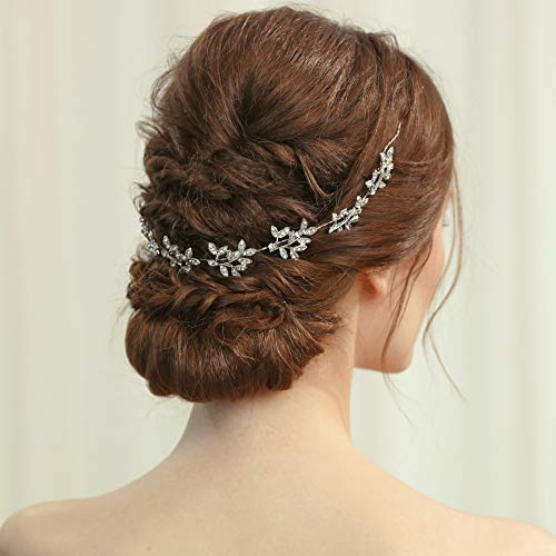 Babeyond Bridal Headpiece Handmade Wedding Hair Vine Crystal Floral Leaf Headband With Lace Ribbon #TOP1