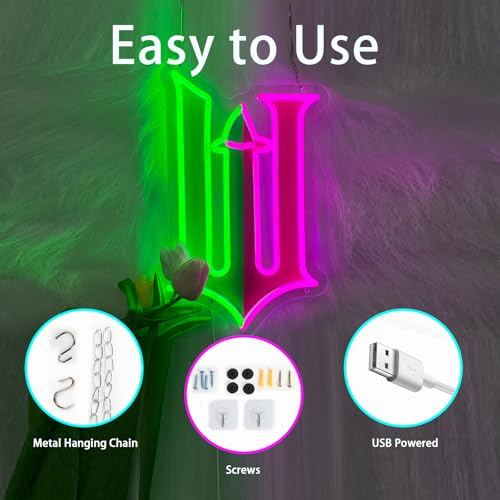 Image of Whimsical W Cartoon Neon Sign for Wall Decor, Dimmable LED Light with Fairy Tale Inspired Witch Hat Design, USB Powered Acrylic Neon Art for Bedroom, Vanity Area, Game Room, Bar, Cafe or Gift