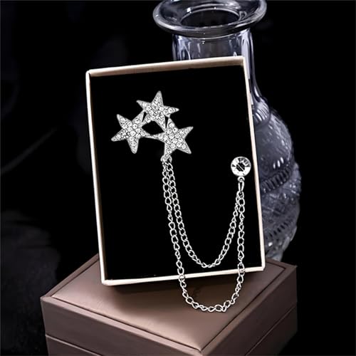 Image of 2PCS Crystal Hanging Chain Brooch Suit Pin for Men Women Vintage Crown Cross Star Diamond Broochs Gold and Silver Wedding Brooch for Clothes Dress Hats Bags Accessory