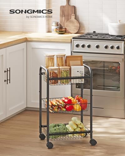 SONGMICS-3-Tier-Metal-Rolling-Cart-on-Wheels-with-Baskets-Lockable-Utility-Trolley-with-Handles-for-Kitchen-Bathroom-Closet-Storage-with-Removable-Shelves-Black-UBSC03BK SONGMICS 3 Tier Metal Rolling Cart on Wheels with Baskets Lockable Utility Trolley with Handles for Kitchen Bathroom Closet Storage with Removable Shelves Black UBSC03BK