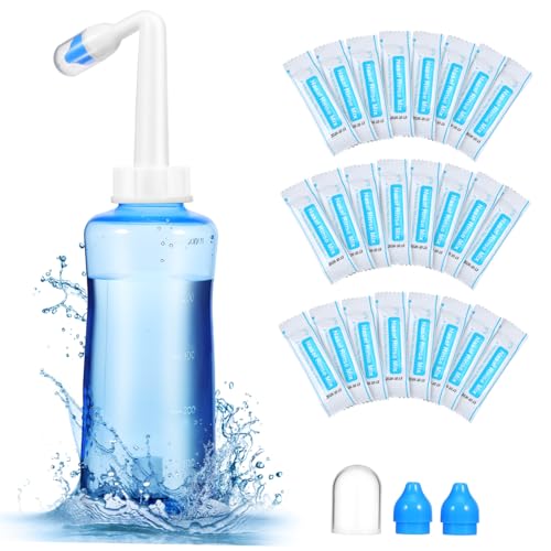 COLLBATH Botella De Lavado Nasal Exprimible 500 Ml Con Sal De Enjuague 40 Paquetes Válvula Automática Limpieza Suave Para Cuidado Nasal Adulto Uso Doméstico