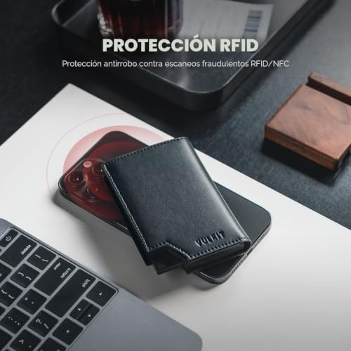 Tarjetero bloqueo RFID cartera emergente cuero hombre mujer billetero pequeño cierre magnético VULKIT 5
