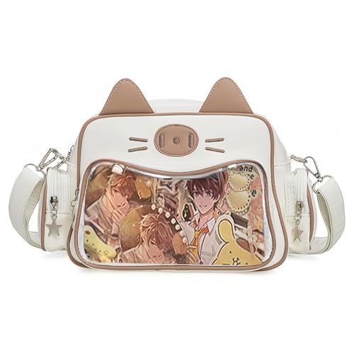 Image of Kawaii Ita Bag Backpack with Insert Cute Cat Crossbody Shoulder Bag Big Capacity Japanese Pin Display Bag (off-white)
