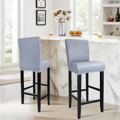 Image of PU Leather Bar Stool Covers with Backs Waterproof Bar Stool Chair Covers
