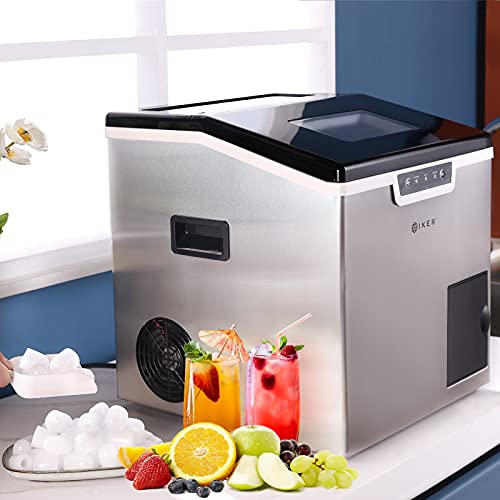 IKER Ice Maker and Ice Shaver Machine Countertop, 44lbs Bullet Ice Cube in 24H, Ice Maker Machine with Snow Cone Maker for Home and Commercial Use, Stainless Steel