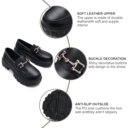 Image of Maichal Platform Loafers for Women Slip On Chunky Heel Lug Sole Shoes Business Work Dressy Loafers with Chain