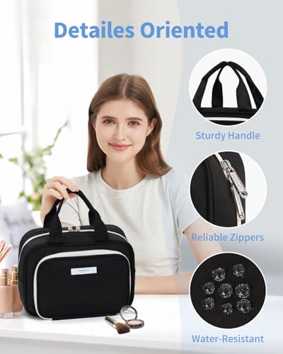 Foto von Kulturtasche Damen Gross kulturbeutel Kosmetiktasche Damen Groß Waschtasche Make up Tasche für Herren & Volle Größe (Schwarz)