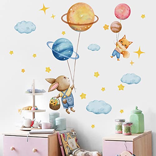 Cute Animal Planet Wall Decals, Lifelike Funny Bunny Fox Stars Stickers Removable Waterproof Kids Murals Home Decor For Baby Nursery Bedroom Living Room #TOP3