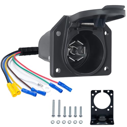 BFXM 7 Pin RV Trailer Light Connector Socket 7 Wire Electrical Trailer Adapter Quick Converter with Mounting Bracket, for Recreational Vehicle, Truck, Trailer, Camper