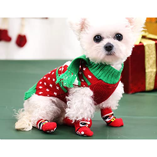 Meias de Natal para cães, fundo vermelho, meias confortáveis de usar com estampa de velho para casa