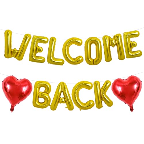 Image of TONIFUL 16 Inch Gold WELCOME BACK Foil Letter Balloons Banner Decoration