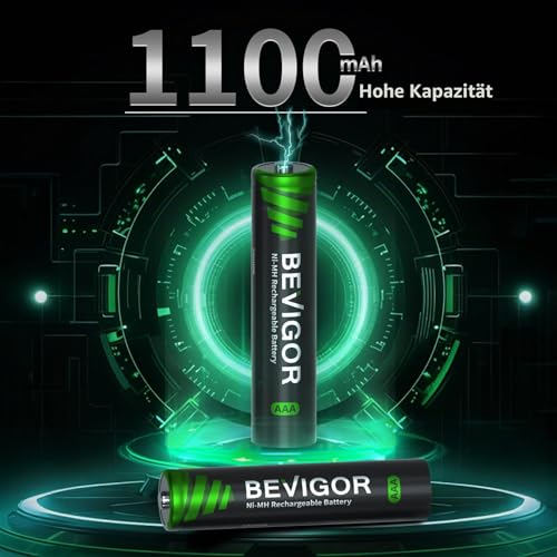 BEVIGOR AAA 1100mAh 1.2V Akkubatterien, Akku hohe Kapazität AAA NiMH wiederaufladbare Batterien, 8 Stück, vorgeladen – Ansicht 5