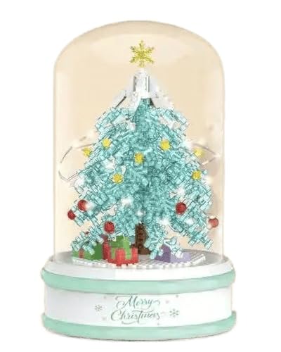 XIUCAI Árbol de Navidad de Bloques de Construcción con Caja de Música Luces LED y Cubierta Antipolvo Decoración Giratoria DIY y Regalo Educativo para Familia,Verde