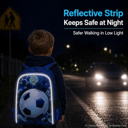Image of CCJPX 3PCS Football Backpack for Boys, 16 Inch Kids Water Resistant Preschool Bookbags with Lunch Box, Cool Elementary School Bag for Kindergarten Toddler