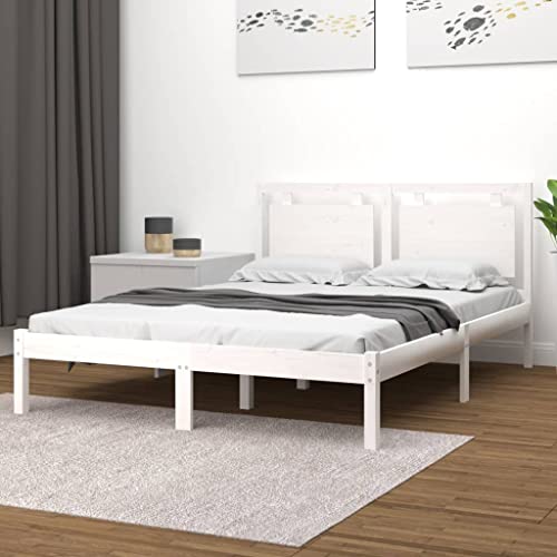 Lauuoeriau Furniture Item Home - Marco de cama sin colchón, color blanco, 135 x 190 cm, muebles dobles de madera maciza