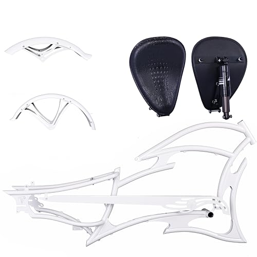 Tracer Raptor Bike Frame 26inch Cruiser Electric Bike Frame, for 7-Speed Includes Fender and Saddle (White)