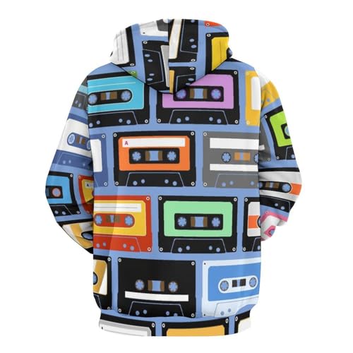 Sweat à capuche unisexe ruban rétro pull manche longue noir taille S