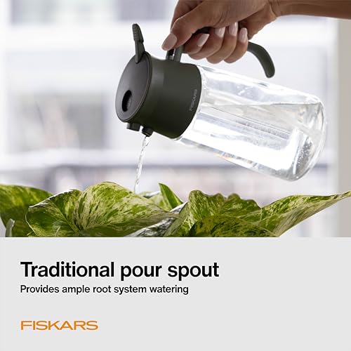 Image of Fiskars 2-in-1 Mist & Pour Watering Can, Space Saving Glass Plant Mister with Thumb Pump Sprayer and Spout for Indoor Plants, Boost Humidity & Soak Roots of Houseplants, 17 oz, Modern Decor Style
