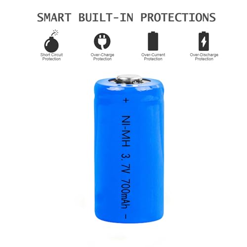 GHERTFPY 3.7V 700mAh NI-MH Rechargeable Battery Button Top 16 * 34mm Battery for Headlamp,LED Flashlight,Mini Fans,Remote Control, RC Cars, etc.(2Pack,0.63 * 1.34Inch)