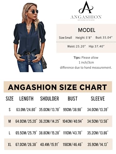 Angashion Women Tops Short Sleeve - Summer Casual V Neck Solid Color Flowy Trendy Tunic Blouses Shirt4