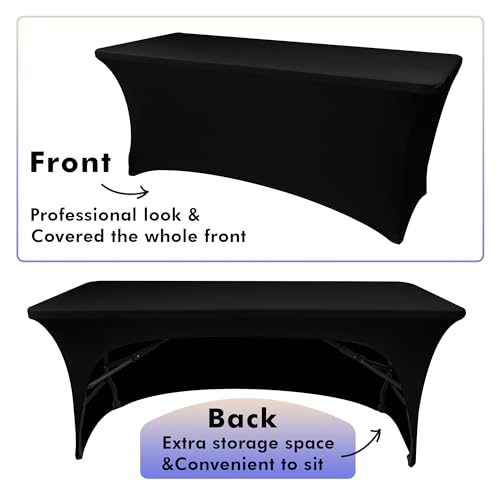Nasitos 2 Pack Black Table Cloth 6 Foot-Spandex Fitted Tablecloth Rectangle Tables, Open Back Stretch Folding Trade Show Table Covers Fabric Washable & Wrinkle Resistant for Parties, Wedding, Event - Image 7