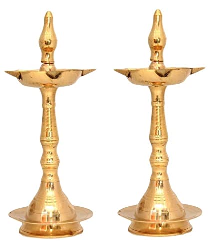 NOBILITY Brass Oil Lamp Diya Very Small 6 Inch Kerala Traditional Samai Deepak Lamp Kutthu vilakku Panchmahal Deepam for Pooja Mandir Diwali Indian Gift Items Puja Set Pack of 2