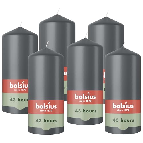 Bolsius – Essentials – glatte Stumpenkerze – Grau – 13 cm –...