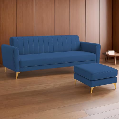 Image of Casaliving Murdock 4 Seater Convertible Sofa Set for Living Room, 3 Seater & Ottoman Modular Sectional Couch for Small Space (Blue Colour) Fabric