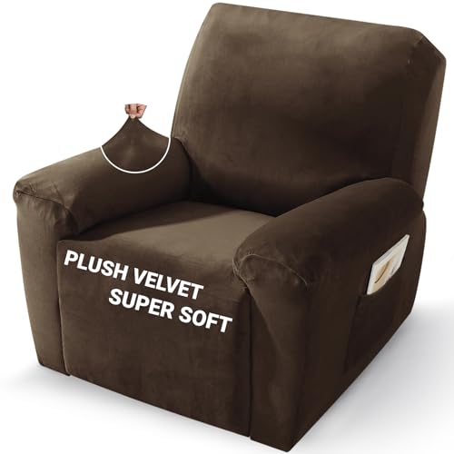 Image of ZNSAYOTX 2026 Velvet Oversized Recliner Cover 3-Piece, Luxury Plush Recliner Chair Covers with Elastic Band & Ties Stay in Place, Stretch Reclining Slipcover for Lazy Boy Soft Washable (Dark Coffee)