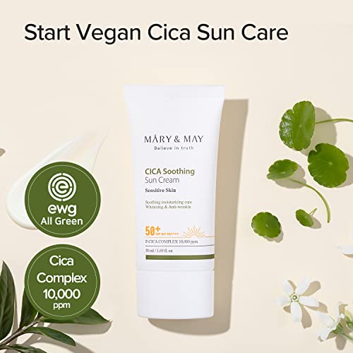 Mary&May [Mary&May] CICA Soothing Sun Cream SPF50+ PA++++ 1.69 Fl Oz / 50ml | Light Absorption, Non-Sticky SPF, Hydration, No White Cast, Cica Facial, Daily care | Cruelty Free, Vegan