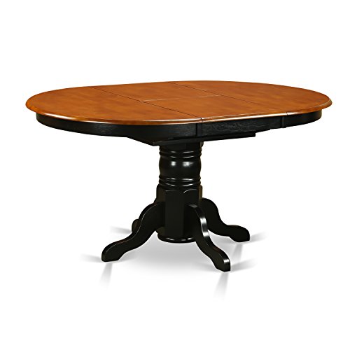 East-West Furniture 7-Pieces Nook Kitchen Table Set PU Leather wood chairs – Black and cherry Finish Hardwood Butterfly Leaf Pedestal Modern Dining Table and Frame