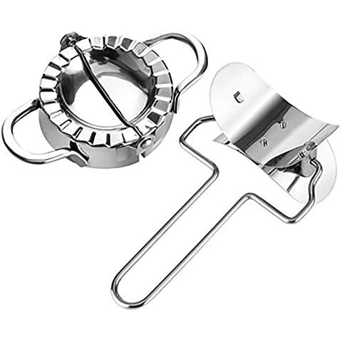 LUFOX 2PCS Dumpling Maker, odyhouse, Stainless Steel Dumpling Skin Maker, Dumpling molds Set with Rolling Cookie Cutter for Empanada, Calzone, Ravioli and Pierogi (3 Inch/75 mm) Cover