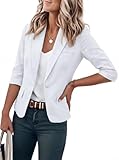 IDEALSANXUN Blazer corto de lino para mujer, casual, manga 3/4, ligero, para primavera y verano, Blanco, XL