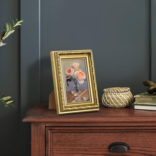 Image of upsimples Vintage 4x6 Picture Frame, Antique Gold Frames, 2 Pack | Gold Picture Frames, Fits 4 x 6 Photos, Elegant Vintage Design, Wall or Tabletop Decor, for Wedding or Family Memorie