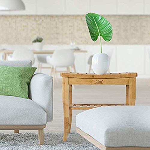 Oasiscraft Bamboo Shower Bench And Chair With Free Soap Dish, 19" Waterproof Bamboo Shower Seat Bench With Shelf, Wooden Bathroom Seat Stool Spa Bath Organizer, Perfect For Indoor Outdoor #TOP6