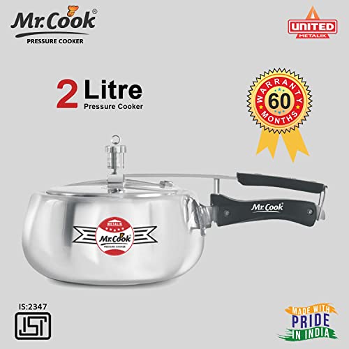 Image of MR COOK By United Metalik Super Shine Aluminium Pressure Cooker with Inner Lid, Lead Free Safety Valve, Easy Grip Handle, Gas stove Compatible, 60 months warranty (Silver) (2 Litre)