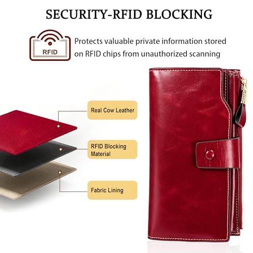Image of YALUXE Women's Real Leather Wallet RFID Protect 21 Card Slots Phone Pocket
