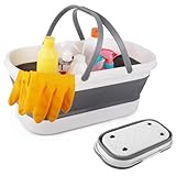 12L Collapsible Mop Bucket with Wheels, Folding Car Wash Bucket for Cleaning Supplies Mopping, Plastic Buckets with Handle Laundry Wash Basin Tub Water Pail for Fishing Camping RV Dorm Room Essentials