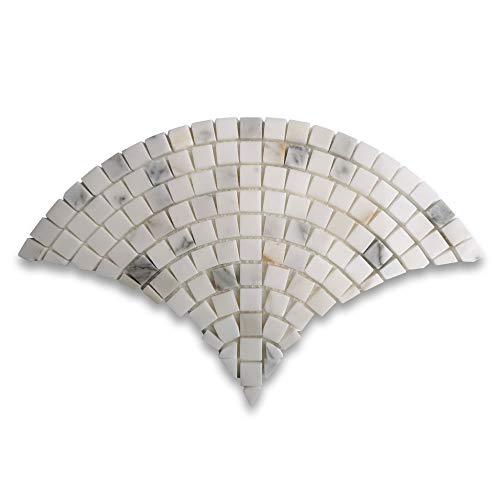 Stone Center Online Calacatta Gold Marble Fish Scale Scallop Fan Pattern Mini Mosaic Tile Honed Kitchen Bath Wall Floor Backsplash Shower (1 Sheet)