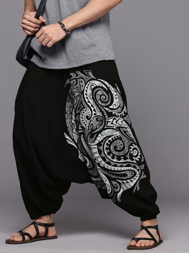 Image of The Veshti Company Printed Harem Pants for Men's Cotton Hippie Style Baggy Boho Yoga Pajama Pant with Pocket