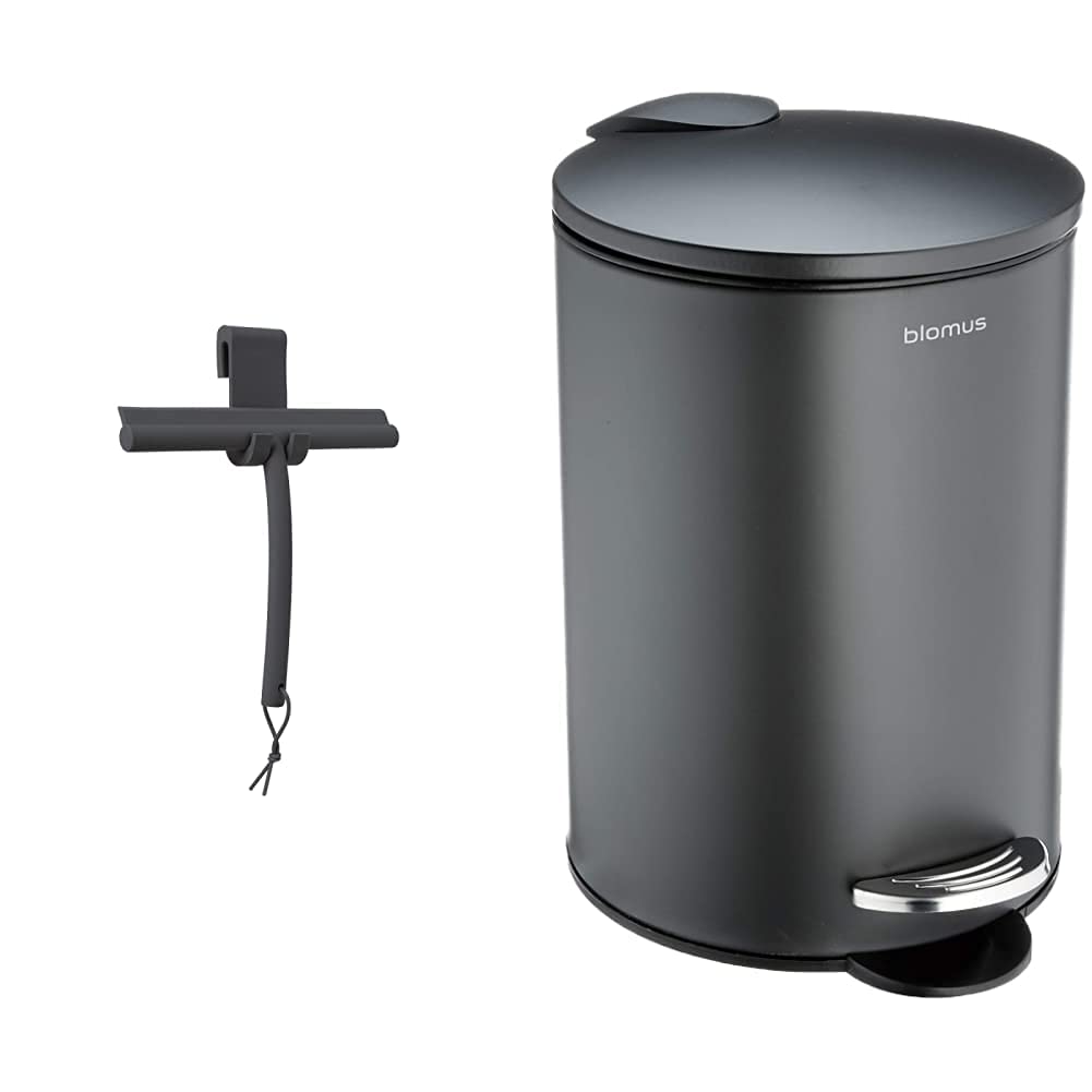 Blomus -VIPO- Duschwischer aus Silikon, Magnet, Duschabzieher in exklusiver Optik & TUBO- Treteimer aus pulverbeschichtetem Stahl, Anthrazit, 3L Fassungsvermögen (24,5 x 17 x 17 cm, Anthrazit)