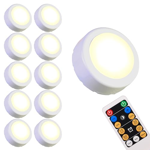 Image of WRalwaysLX Remote Control LED Cabinet Push Light Cool /Warm Adjustable Operates On 3x1.5V AAA Batteries (Not Included) for Kitchen Under Cabinet Lighting,Closets, Cabinets, Counters (10Pack)
