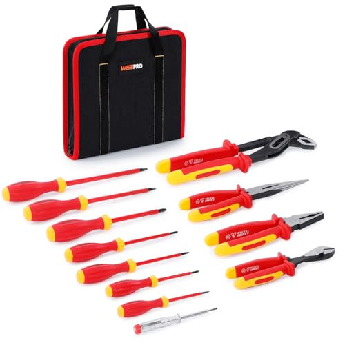 WISEPRO 12 PCS Insulated Electrician Pliers & Screwdriver Set, 1000V Insulated Electrical Tool Set with 7 Insulated Screwdrivers, 4 Insulated Pliers, 1 Voltage Tester and Storage Case