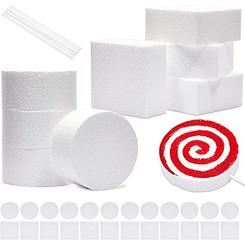 White Foam Shapes for Kids Crafts with 12 Square Blocks, 12 Circles, 24