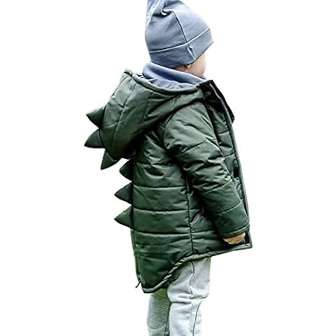 Carolilly Unisex Baby Winter Jacket, Warm Dinosaur Jacket, Cotton Quilted Jacket, Hooded Jacket, Down Jacket, Quilted Vest, Winter Coat, Clothing, Green/Jacket, 5-6 Years Cover