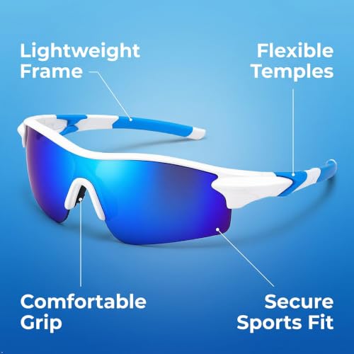 Image of Cycling Goggles for Men & Women | Sports Goggles UV400 Protection | Oversized Sports Sunglasses for Cricket, Running, Driving, Fishing, Hiking & Outdoor Activities (White : Blue)