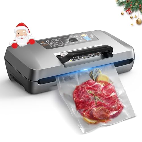 Machine Sous Vide Alimentaire Professionnelle 95 kPa, 12 en 1 Sous Videuse Alimentaire avec Rangement pour Sacs, Coupe-sac Intégré, 1 Rouleaux de sac et 10 Sacs Prédécoupés