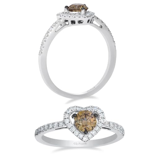 Le Vian 3/4 or 1 1/2 Carat Chocolate Diamond Heart Engagement Ring for Women I 14k White Gold Promise Ring for Her (Brown/H-I, SI2-SI3, cttw) Clear Diamond Accents Wedding Anniversary Band Size 6 to 8