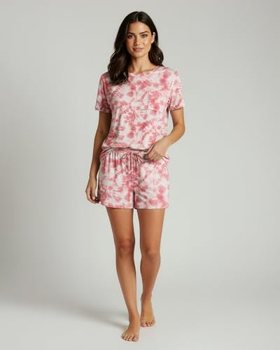 Image of Real Essentials 2 Pack: Women's Short Sleeve Pajama Short Set - Comfy Lightweight Soft Lounge Sleepwear (Plus
