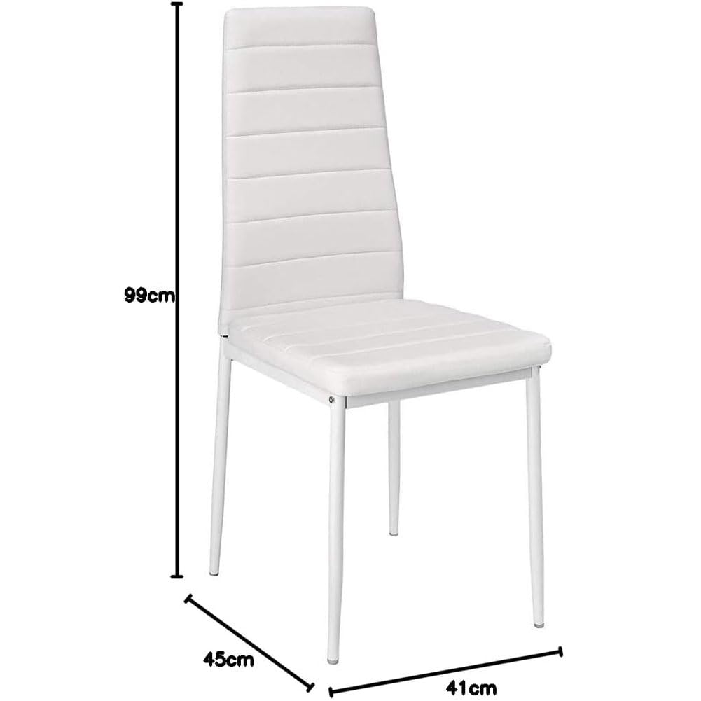 BAKAJI Juego de 4 sillas de Comedor para salón o Cocina, diseño Moderno, Estructura de Metal y Asiento Acolchado de Piel sintética. Dimensiones: 98 x 41 x 45 cm (Blanco)